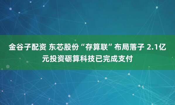 金谷子配资 东芯股份“存算联”布局落子 2.1亿元投资砺算科技已完成支付
